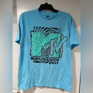 MTV Logo Tee in Light Blue and Teal